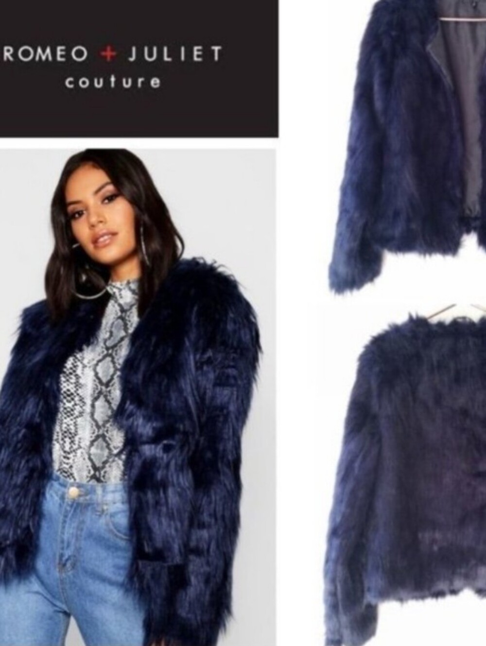 Plush Navy Blue Faux Fur Jacket